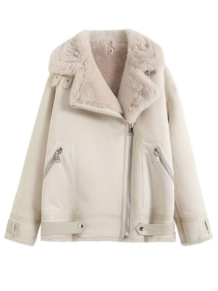 

fur winter coat for women fashion thick warm doublesided fur in one jacket vintage long sleeve female outerwear chic, Black