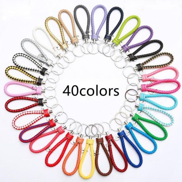 

pu leather braided woven rope keychain diy bag pendant key chain holder car keyring for men women3644528, Slivery;golden
