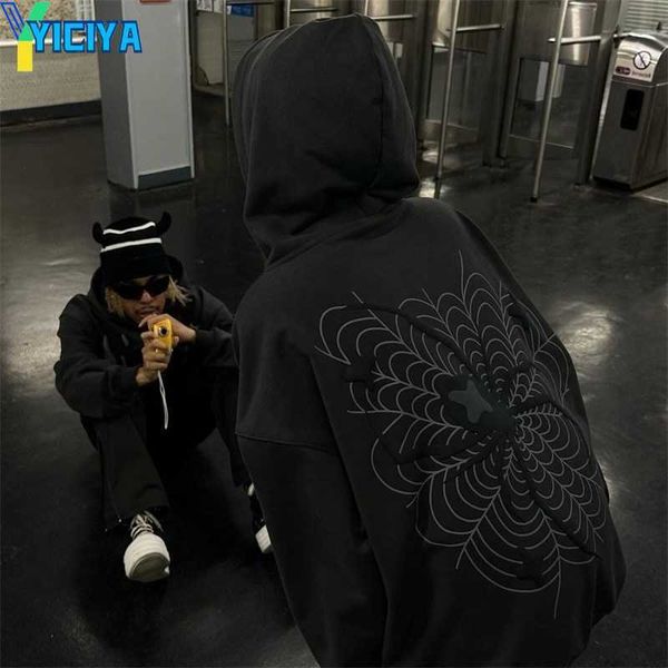 

yiciya mens hoodies sweatshirts hip hop men sweatshirt hoodie spider printed streetwear harajuku y2k clothing pullover winter fall casual zi, Black