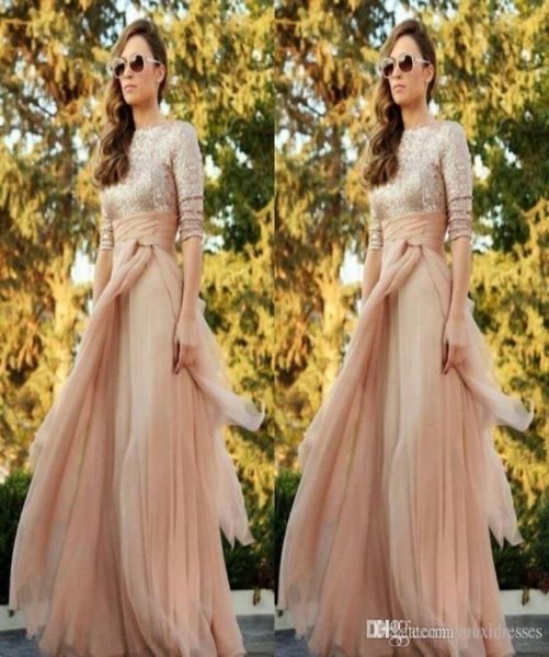 

sparkly maid of honor dress aline crew long sleeve sequins ruffles floorlength bridesmaid dresses 2018 custom made59634012792471, White;pink