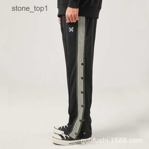 

designer needles aipl butterfly embroidery casual sports pants men's and women's ribbon wide leg long iet1, Black