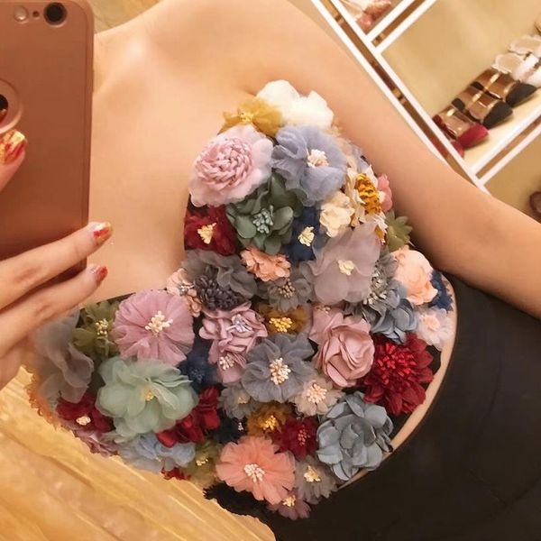 

tanks 2023 applique floral camisole women's push up bra night club party wedding bralette cropped vest female fashion tanks, Black;white
