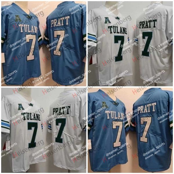 

wear ncaa american 7 michael pratt football jersey men's tulane university college blue white men stock jerseys stitched, Black
