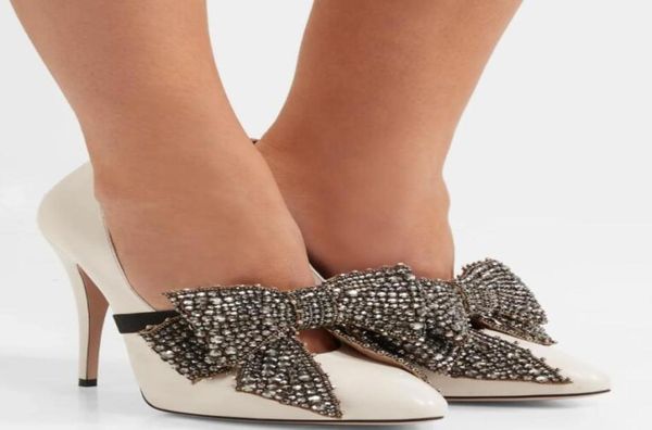 

perfect new ladies stiletto heels bow design white patentleather women high heels pointed toe lady pumps party wed4165475, Black