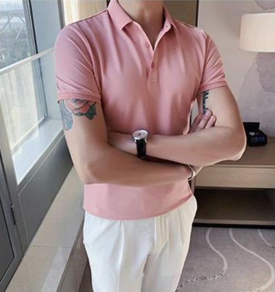 

men's polos summer multiple colors cotton polo shirts for men/2023 slim fit shorts sleeve stand collar tees male 901bs, White;black