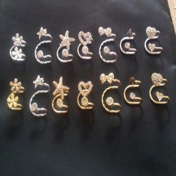 

no ear pierced ear clip earrings little daisy flowers bow zircon stud earrings cuff jewelry ear bones for women zs8569557, Silver