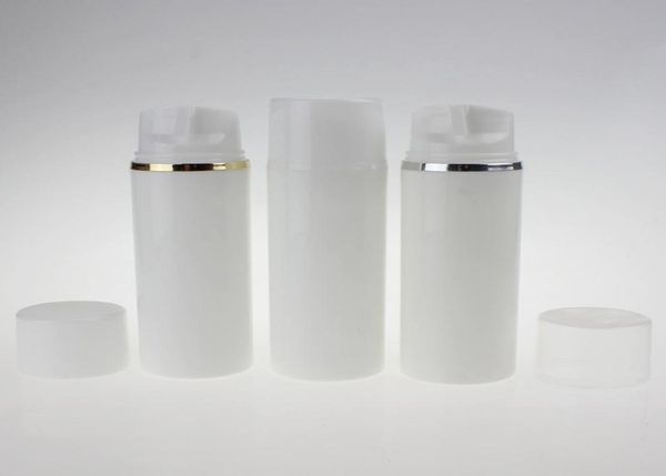 

highgrade 100ml pp plastic round white airless pump bottle with gold or silver collar vacuum pump bottle whole9460562
