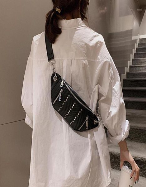 

female pu leather fanny pack ladies black red white phone mobile small punk belt bags women rivets waist bag 59017974492