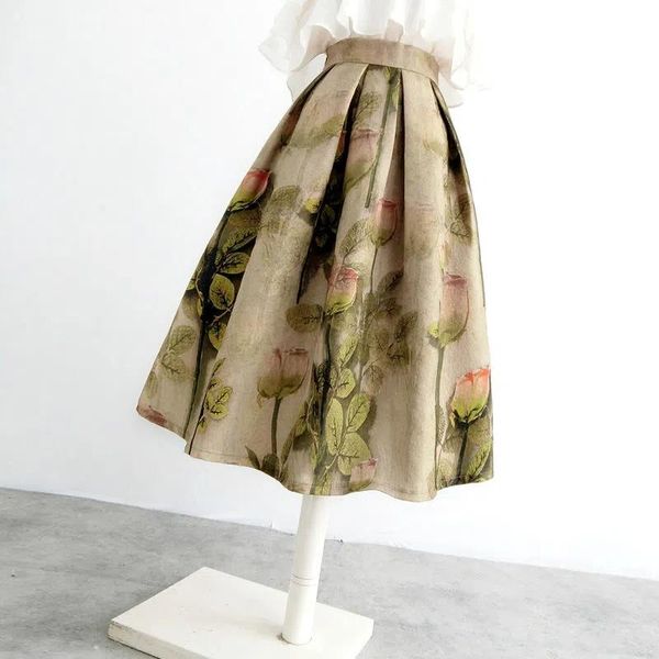 

dresses oil painting highend skirt 2023 autumn winter new korean style high waist fashion skirt hepburn skirts womens faldas mujer moda, Black;gray