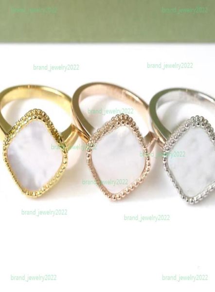 

classic designer fourleaf clover ring fashion natural gemstone couple wedding rings titanium steel electroplated 18k7078963, Slivery;golden