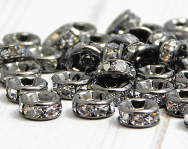 

bulk lots 50 pcs gun black metal with clear crystal rondelle rhinestone beads spacer findings for jewelry making in 6mm5482613