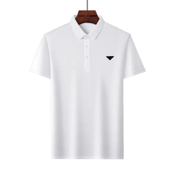 

designer mens shirts casual shirt summer classic polo collar triangle sign letter printed shirt men pure cotton ice silk breathable business, White;black