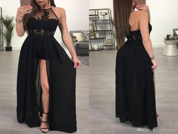 

2019 prom dresses party wear halter front split see through evening gowns chiffon formal occasion dress8068642, Black