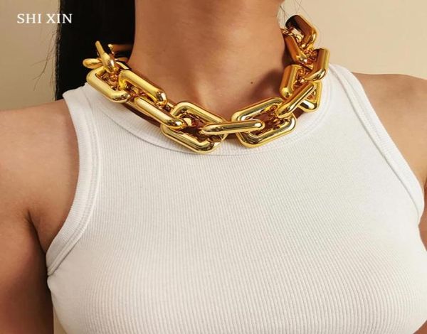 

chokers shixin ccb material hiphop big short choker collar necklace for women punk large thick link chain on neck egirl jewelry1499117, Golden;silver