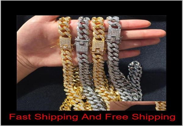 

mens iced out chain hip hop jewelry necklace bracelets rose gold silver miami cuban link chains necklace xsnvl 2elbn9106364
