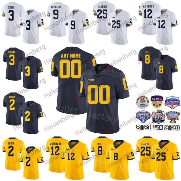 

american college football wear ncaa michigan wolverines 9 jj mccarthy jersey university 2 blake corum 3 aj he, Black