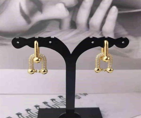 

t039 charms new ushaped full diamond double ring earrings high sense fashion temperament horseshoe buckle with earrings287r4759755, Golden