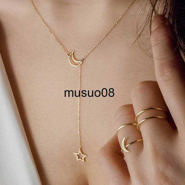 

pendant necklaces fashion hollow moon star choker necklace for women pendant gold color vintage neck clavicle chain party female jewelry gif, Silver