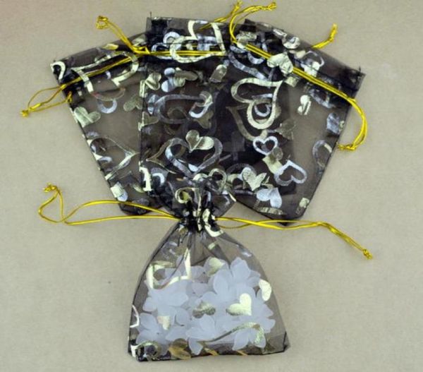 

7x9cm black heart pattern design gift bags jewerly packing bags whole 100pcs organza bag bags for wedding pouches91996337124040, Pink;blue