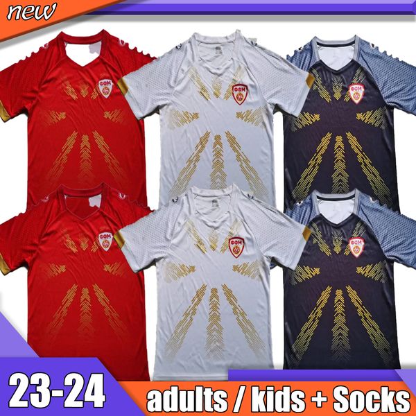 

23/24 ceballos northern macedonia soccer jerseys lom peleg oscar santis home away 3rd football shirts uniforms in s-2xl men kids kit jerseys, Black;yellow