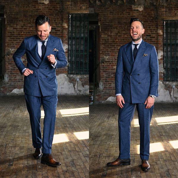 

three pieces wedding tuxedos men suits handsome peaked lapel suit double breasted customized pockets coat pants vest casual formal multi-sce, Black;gray