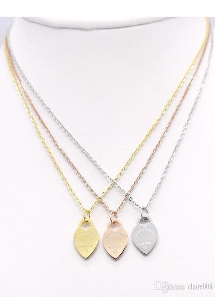 

whole stainless steel heartshaped necklace t necklace short female jewelry 18k gold titanium peach heart necklace pendant for7996130, Silver