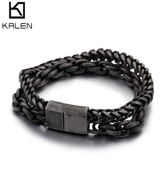 

mens bracelets bangles 230mm black stainless steel heavy men039s chain double link bracelet punk rock biker jewelry armbanden3222203, Golden;silver