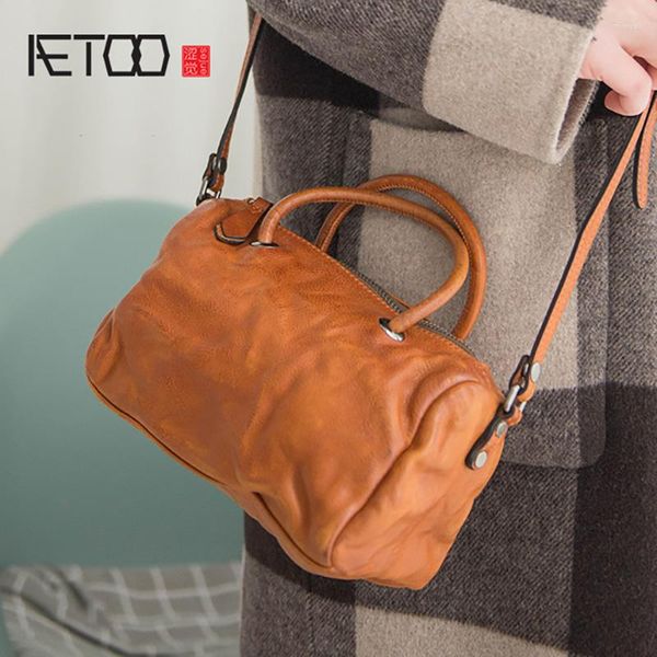 

shoulder bags simple retro messenger bag literary handmade head cowhide pillow-shaped woman