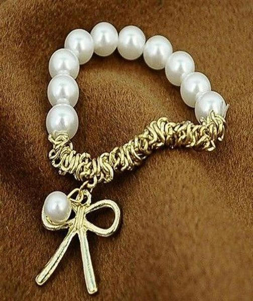 

newgoldsilver plating bowknot pearl beads braided wrap wristband bracelets for womenladies blackwhite 2754980, Black