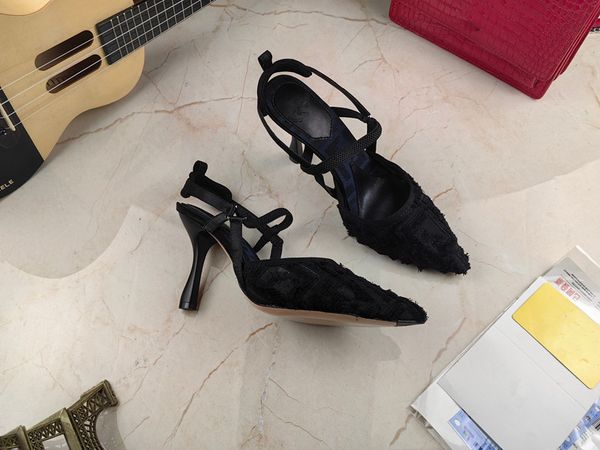 

fashion heels suede ladies sandals women slippers designer sandal lady wedding party shoes belt buckle rubber sole mules 0529, Black