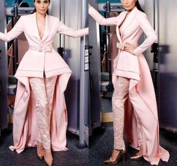 

new design pink long sleeve jumpsuits prom dresses deep v neck with sash elegant mother dress evening gowns24267855528327, Black