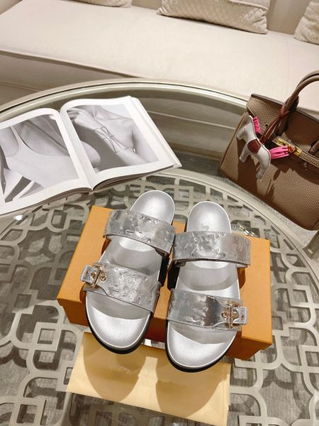 

dad sandals designer women sandals real calf leather womens slides with box and dust bag jelly quilted platform summer grandad luxury sandal, Black