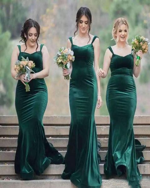 

hunter green mermaid bridesmaid dresses 2018 velvet spaghetti back zipper floorlength custom made formal gowns for wedding simple4282819, White;pink