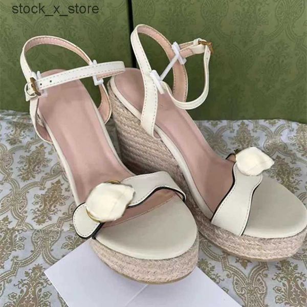 

2023 fashion designer's latest womens slopes heels sandals hemp rope weaving table leather metal ggs''gg buckle decoration lu, Black