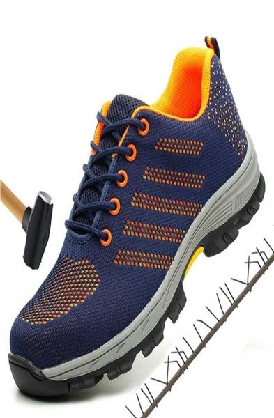 

men steel toe boots work safety plus size outdoor tennis breathable protective punctureproof safety shoes for men sneakers 2202088157325, Black