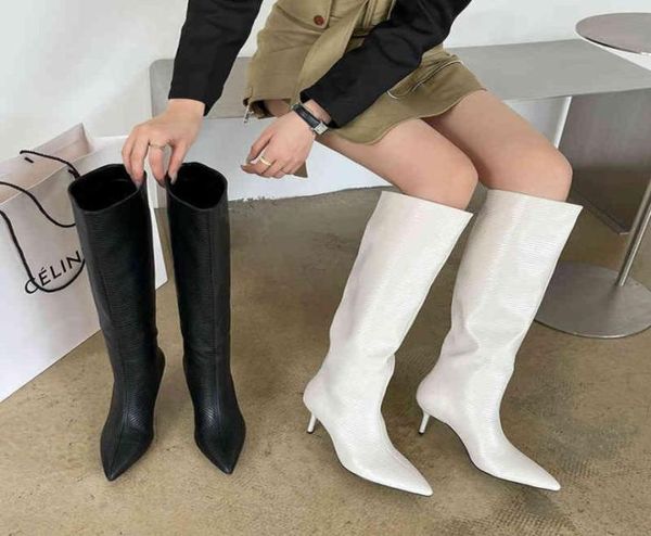 

boots 2023 fashionable and versatile pointed sleeve boots simple design soft leather high tube thin heel children 2208302101611, Black
