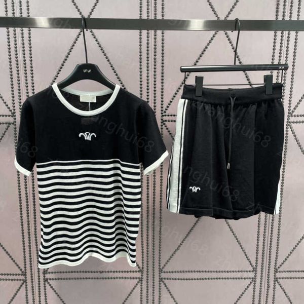 

23ss women shorts sets womens designer clothing casual suit crew neck bump color striped embroidery short sleeve knitted drawstring shorts s, White