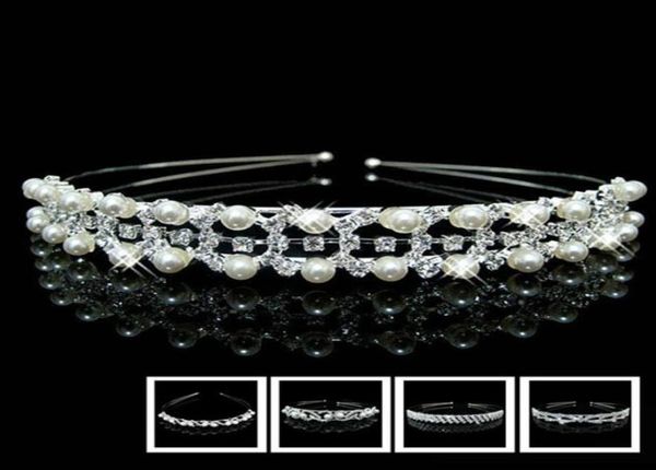 

hair clips barrettes fashion jewelry bride crowns pearl rhinestone crystal crown wedding flower girl tiara princess bandage on h8706732, Golden;silver