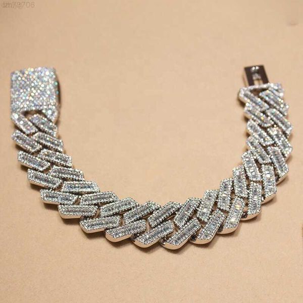 

new arrival 925 sterling silver cuban link chain vvs baguette moissanite diamond bracelet