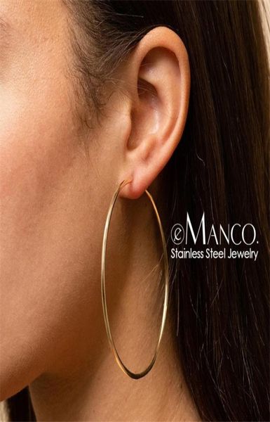 

emanco super large 70mm circle hoop earring for women hyperbole thin stainless steel earrings women simple earrings y2003238677415, Golden