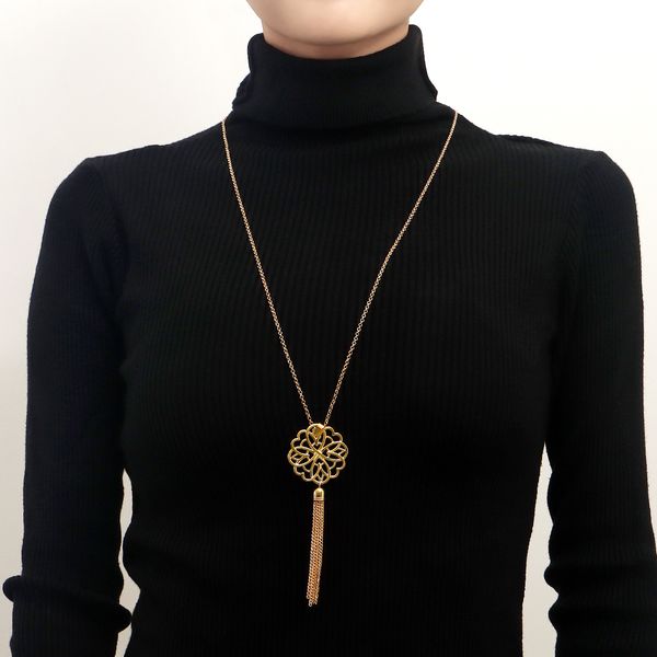 

ins hollowed out lotus tassels long necklace sweater chain women simple new autumn and winter accessories pendant necklace for female wholes, Silver