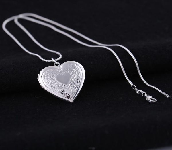 

silver plated 925 lockets pendant necklaces heart carved charm po frames can open locket necklace valentine039s day gift for8590815