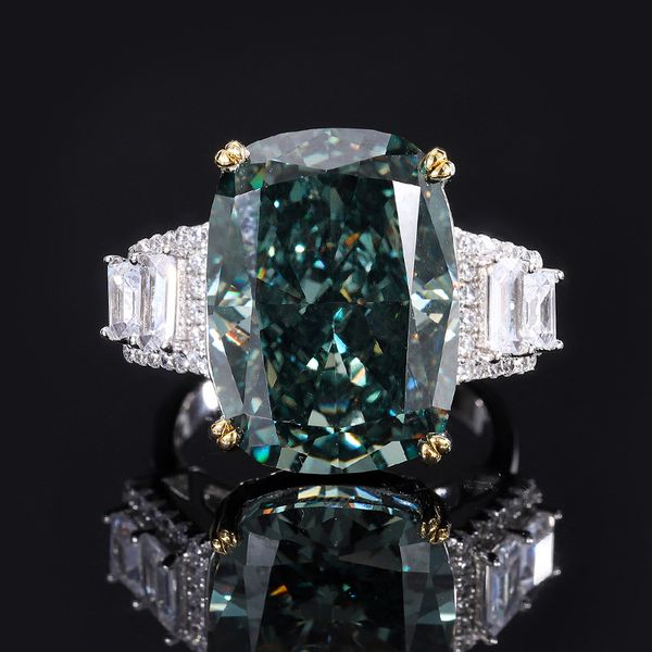 

luxury green moissanite diamond ring 100% real 925 sterling silver party wedding band rings for women bridal engagement jewelry, Slivery;golden