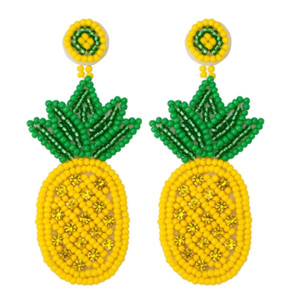 

bohemian handmade pearl studded summer creative pineapple fruit earrings, fashionable and high-end vacation style pearl earrings, Golden