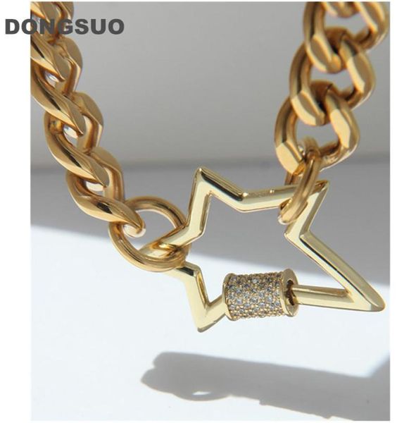 

chain necklace choker star lock pendant necklaces for women jewelry 18k gold vacuum plated stainless steel metal 465848, Golden;silver