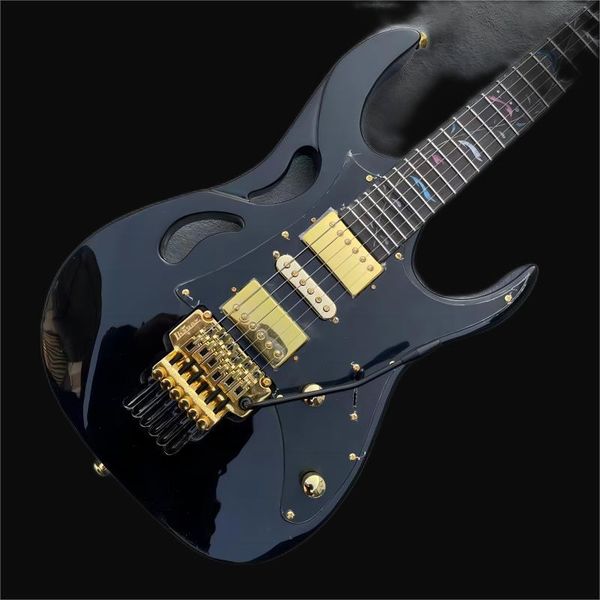 

split electric guitar, black body, black guard plate, sandwich piano diameter, 3 pickups, double swing rope plate, rosewood f
