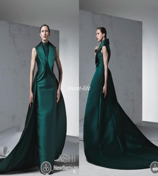 

arabic women formal evening dresses 2022 high neck ruffles satin with train sleeveless custom made formal wear pageant dress1816429, Black;red