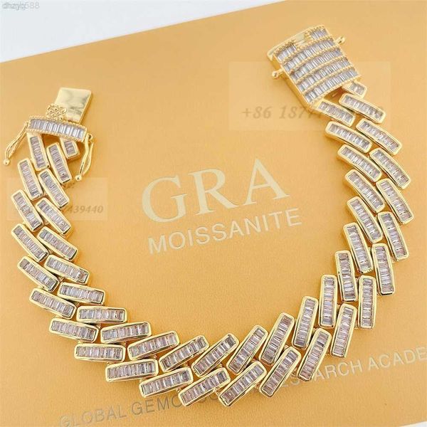 

pass diamond tester 15mm width s925 baguette necklace vvs moissanite hip hop jewelry cuban link iced out, Silver