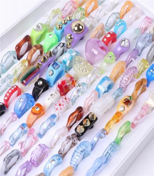 

whole 30pcslot fashion colorful rhinestone resin rings jewelry for women mix style party gift punk heart7417342, Golden;silver