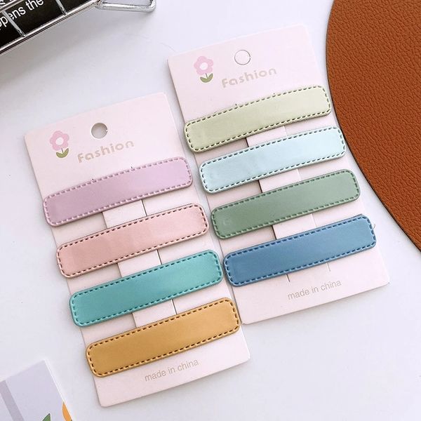 

4 pcs korean sweet girl simple square imitation leather bb clip headwear fashion women's hairpins hair accessories, Slivery;white